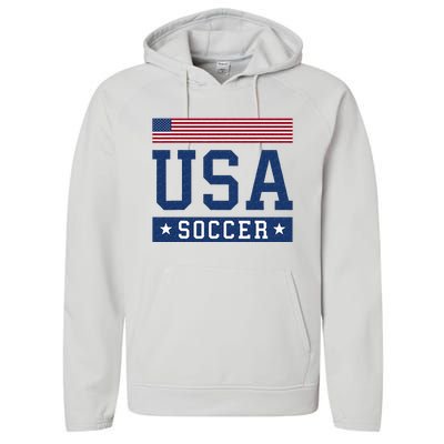 USA Soccer Women Men Kids American Flag Soccer Fan Performance Fleece Hoodie