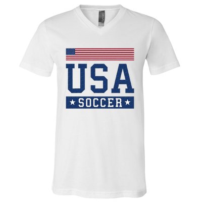 USA Soccer Women Men Kids American Flag Soccer Fan V-Neck T-Shirt