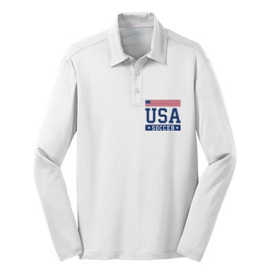 USA Soccer Women Men Kids American Flag Soccer Fan Silk Touch Performance Long Sleeve Polo