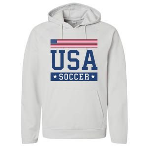 USA Soccer Women Men Kids American Flag Soccer Fan Performance Fleece Hoodie