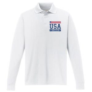 USA Soccer Women Men Kids American Flag Soccer Fan Performance Long Sleeve Polo