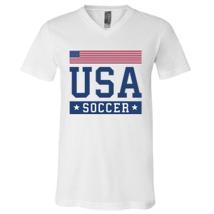 USA Soccer Women Men Kids American Flag Soccer Fan V-Neck T-Shirt