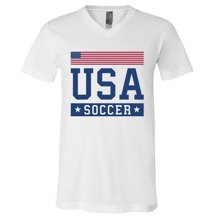 USA Soccer Women Men Kids American Flag Soccer Fan V-Neck T-Shirt