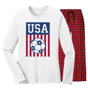 USA Soccer Women Men Kids American Soccer Fan Women's Long Sleeve Flannel Pajama Set 