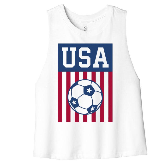 USA Soccer Women Men Kids American Soccer Fan Women's Racerback Cropped Tank