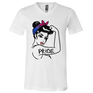 Unbreakable Strong Woman Bisexual Pride Bi Flag LGBTQ Gift V-Neck T-Shirt