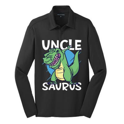 Uncle Saurus With Dinosaurs Gift Silk Touch Performance Long Sleeve Polo