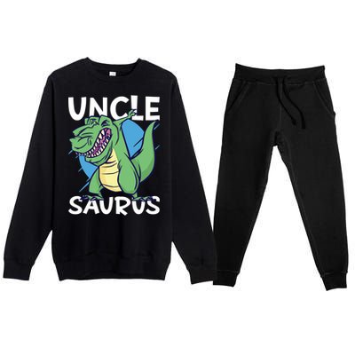 Uncle Saurus With Dinosaurs Gift Premium Crewneck Sweatsuit Set