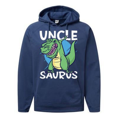 Uncle Saurus With Dinosaurs Gift Performance Fleece Hoodie