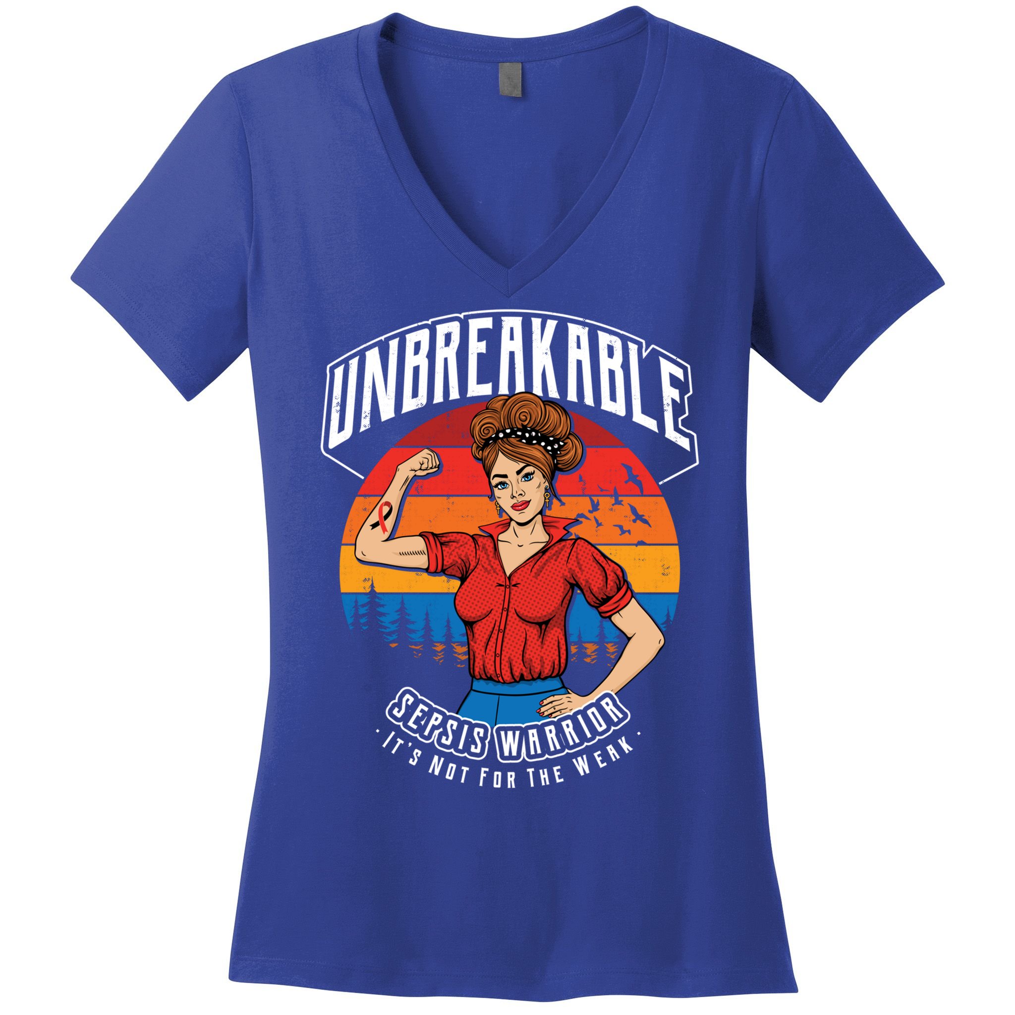 Unbreakable Sepsis Warrior Sunset Gift Women's V-Neck T-Shirt