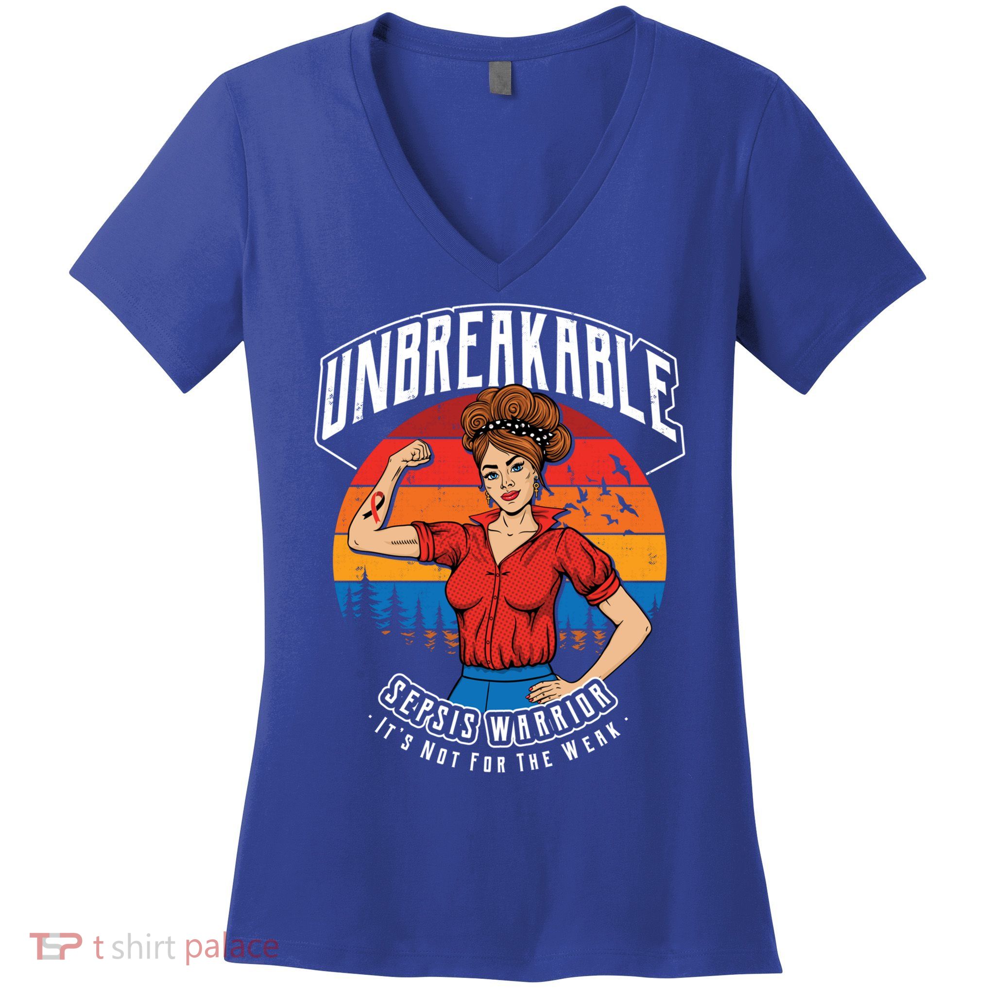 Unbreakable Sepsis Warrior Sunset Gift Women's V-Neck T-Shirt