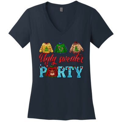 Ugly Sweater Winter Vibes Cozy Season Christmas Pajama Women's V-Neck T-Shirt