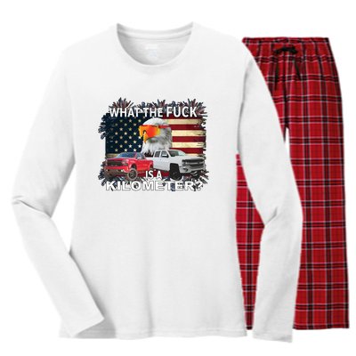 United States Wtf Is A Kilometer Eagle Women's Long Sleeve Flannel Pajama Set 