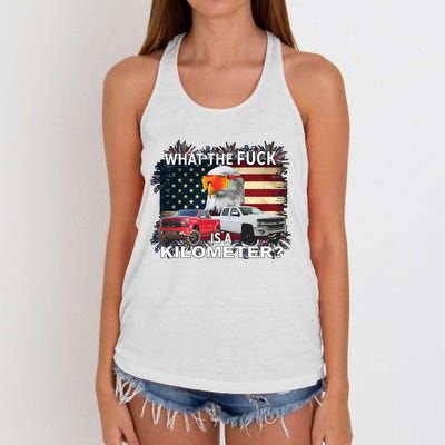 United States Wtf Is A Kilometer Eagle Women's Knotted Racerback Tank