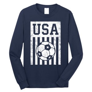 USA Soccer Women Men Kids American Flag Soccer Fan Long Sleeve Shirt