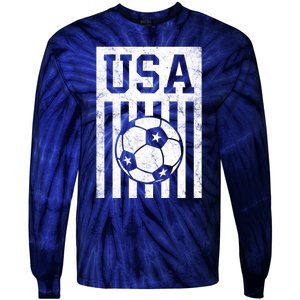 USA Soccer Women Men Kids American Flag Soccer Fan Tie-Dye Long Sleeve Shirt