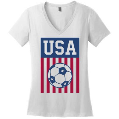 USA Soccer Women Men Kids American Soccer Fan Women's V-Neck T-Shirt