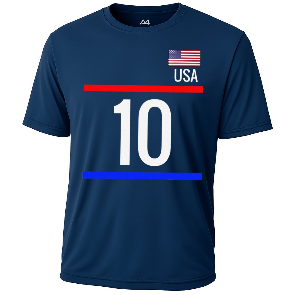 Usa Soccer With Number 10 Sports Cooling Performance Crew T-Shirt
