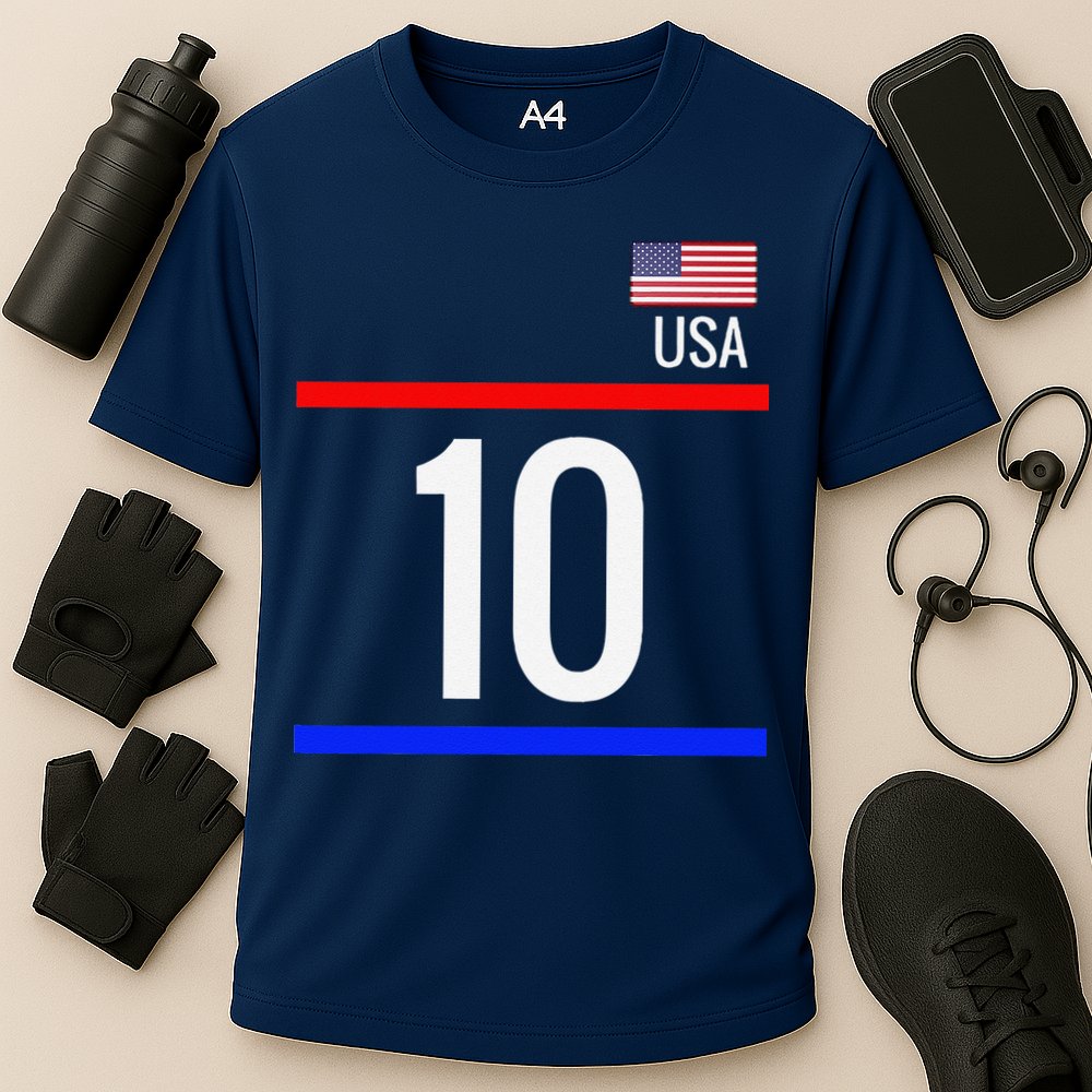 Usa Soccer With Number 10 Sports Cooling Performance Crew T-Shirt