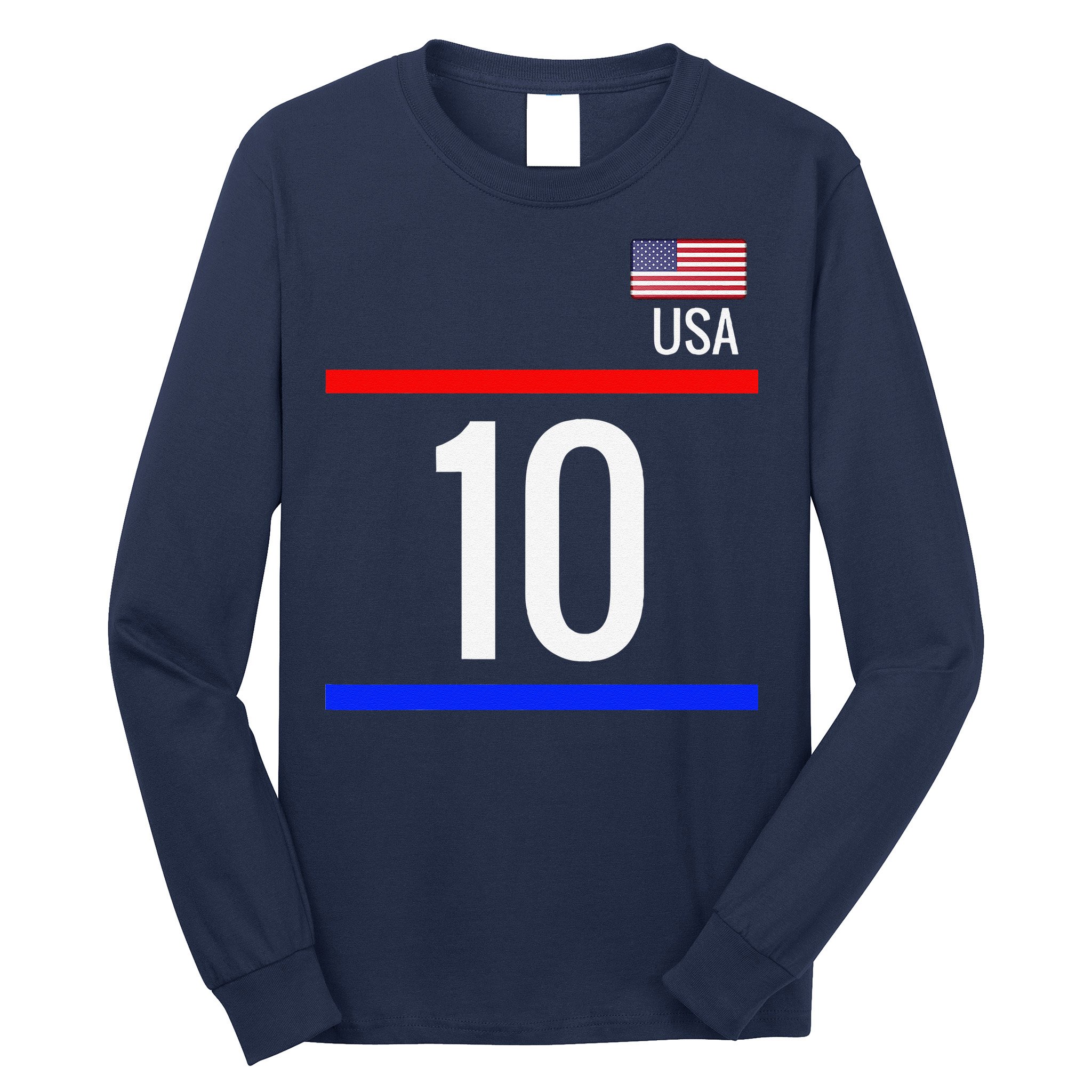 Usa Soccer With Number 10 Sports Long Sleeve Shirt