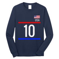 Usa Soccer With Number 10 Sports Long Sleeve Shirt