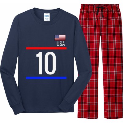 Usa Soccer With Number 10 Sports Long Sleeve Pajama Set