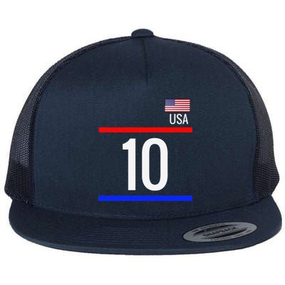 Usa Soccer With Number 10 Sports Flat Bill Trucker Hat