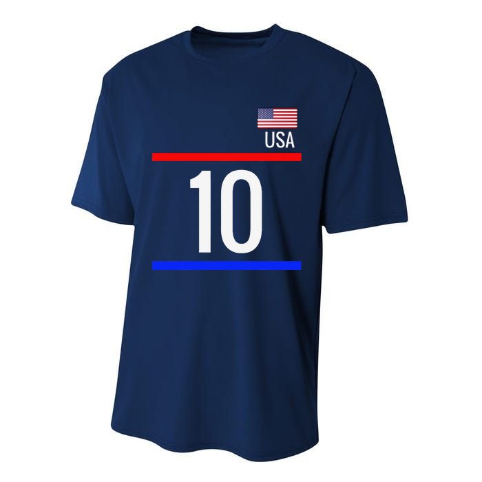 Usa Soccer With Number 10 Sports Performance Sprint T-Shirt