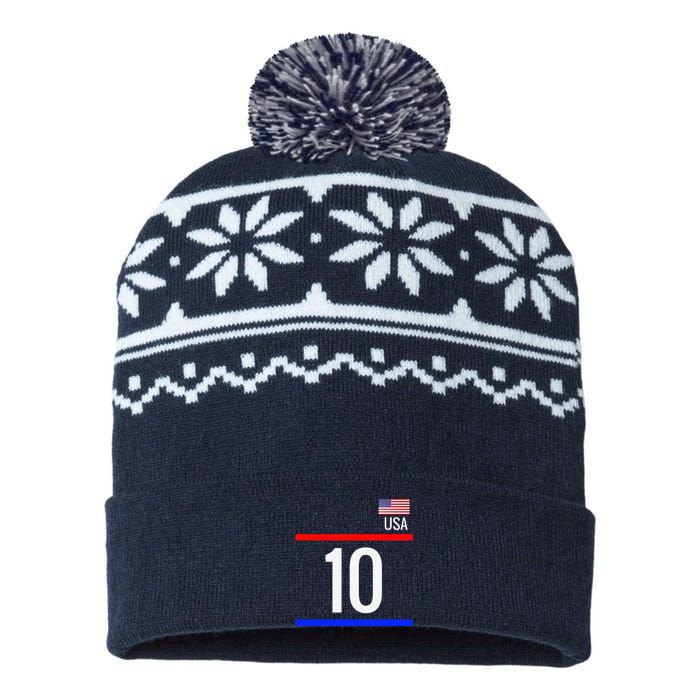 Usa Soccer With Number 10 Sports USA-Made Snowflake Beanie