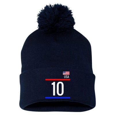 Usa Soccer With Number 10 Sports Pom Pom 12in Knit Beanie