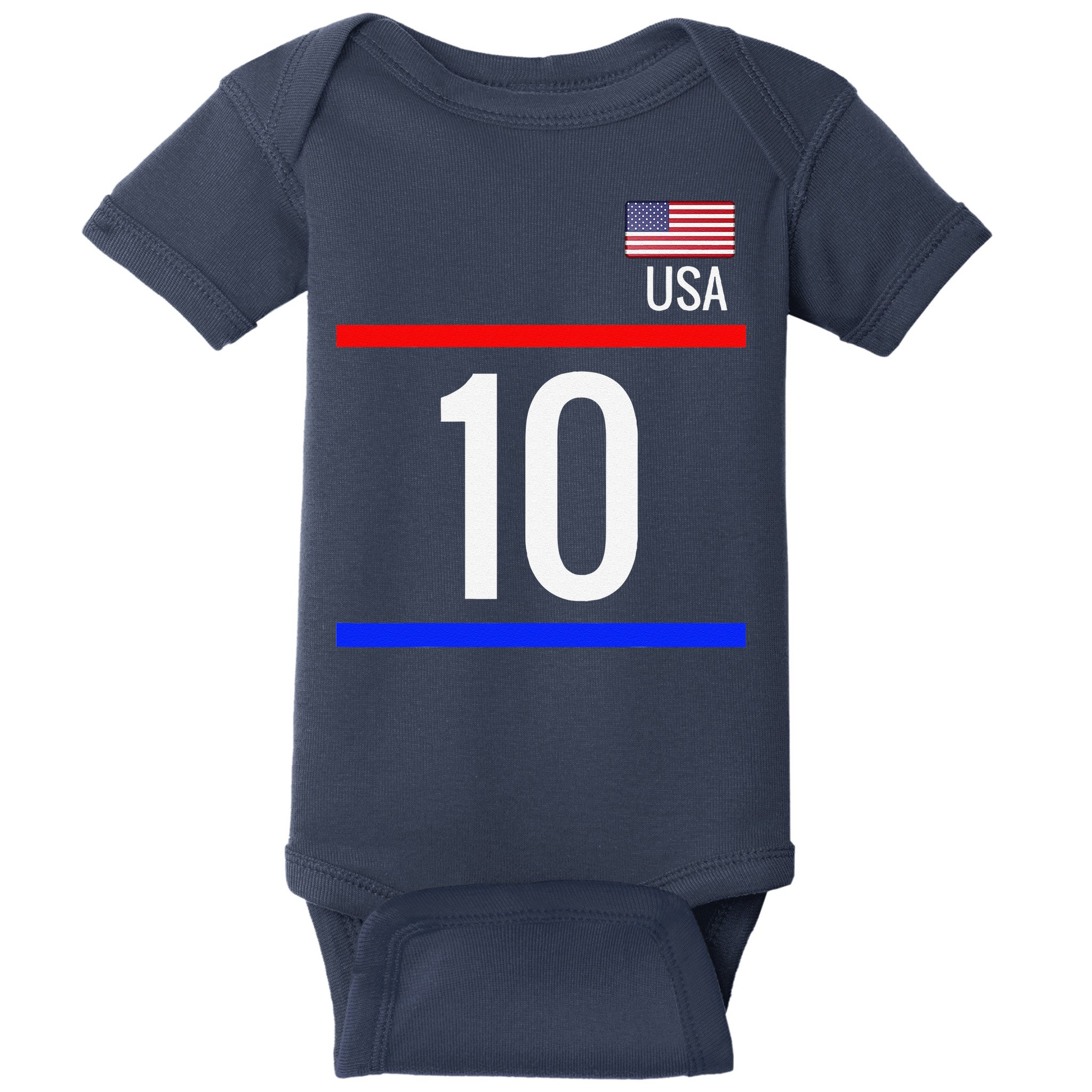 Usa Soccer With Number 10 Sports Baby Bodysuit