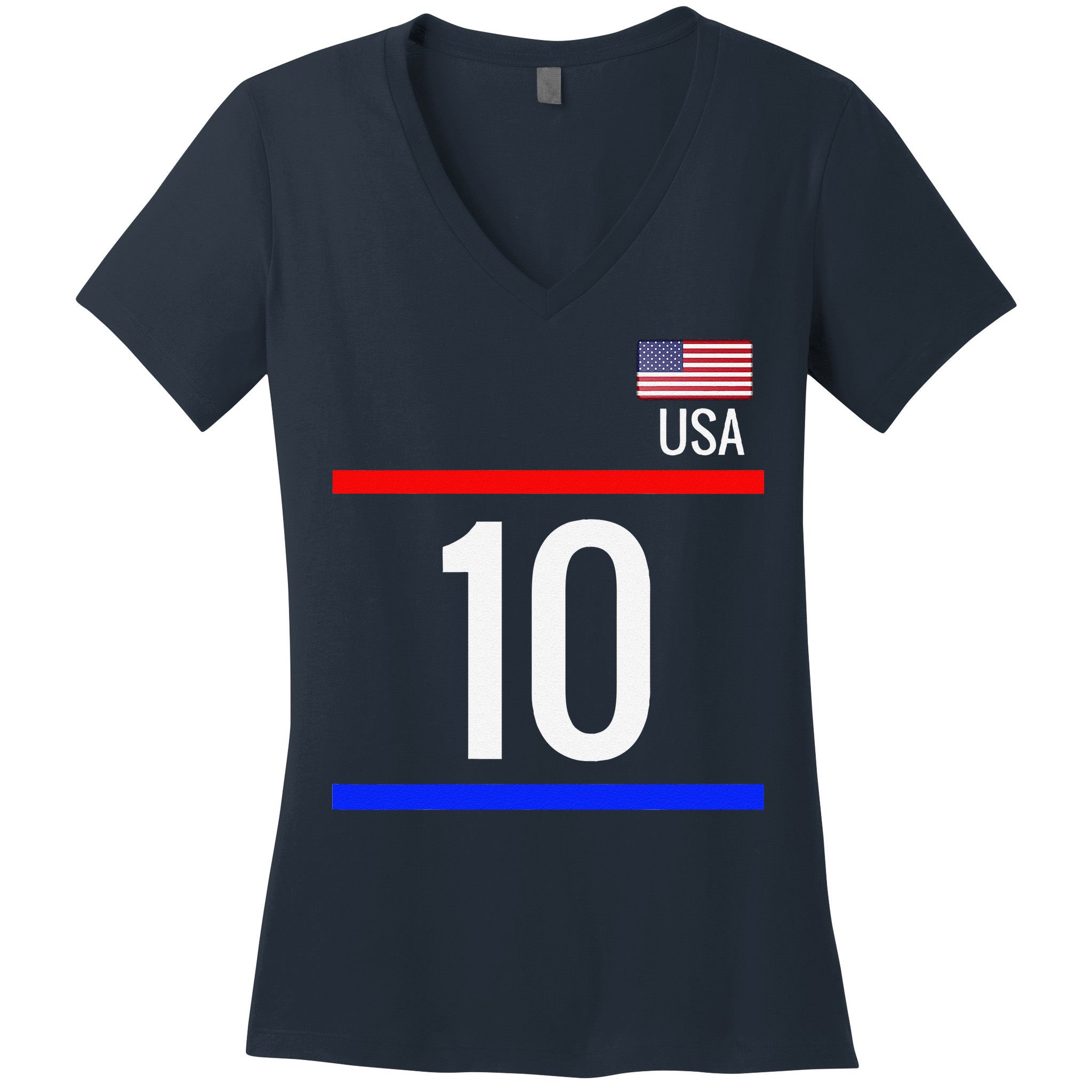 Usa Soccer With Number 10 Sports Women's V-Neck T-Shirt