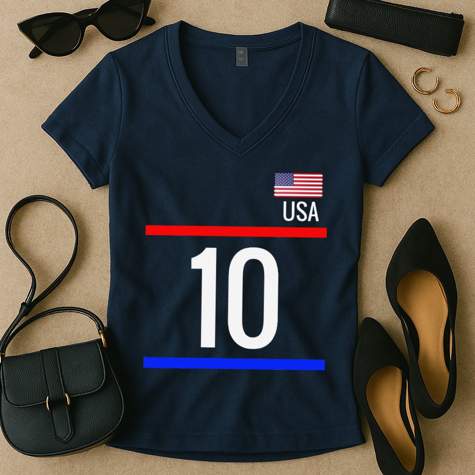 Usa Soccer With Number 10 Sports Women's V-Neck T-Shirt