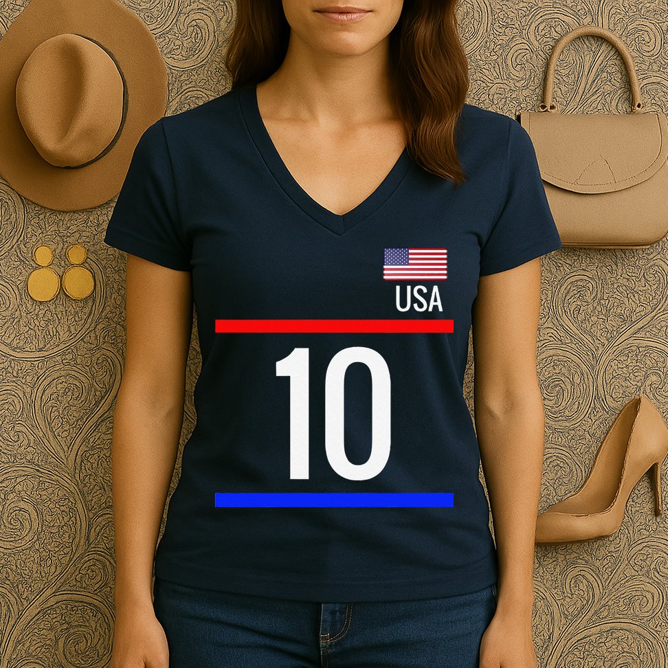 Usa Soccer With Number 10 Sports Women's V-Neck T-Shirt