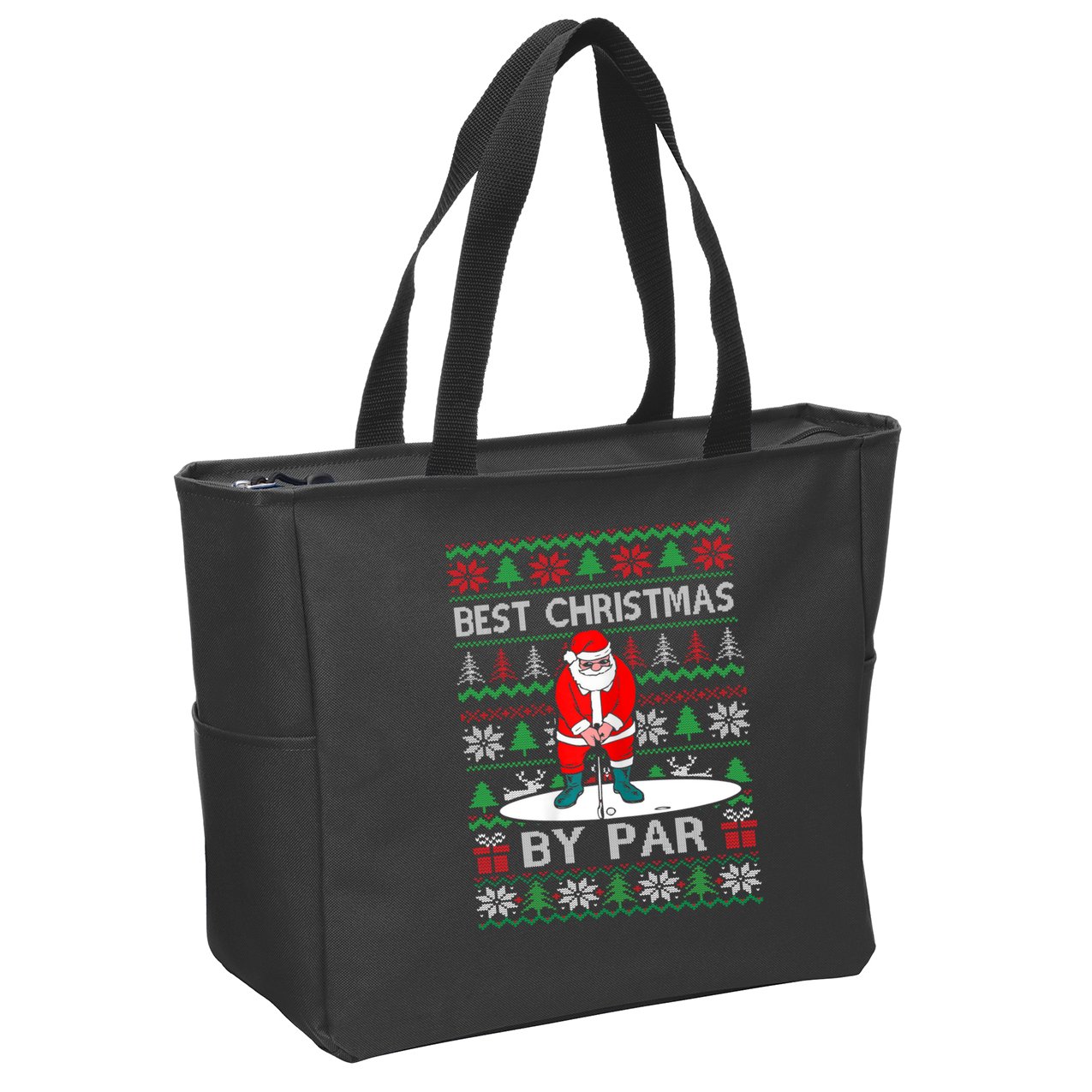 Ugly Sweater Xmas Golf Santa Claus Best Christmas By Par Zip Tote Bag