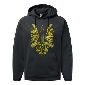 Ukraine Stylized Yellow Coat Of Arms Ukrainian Pride Performance Fleece Hoodie