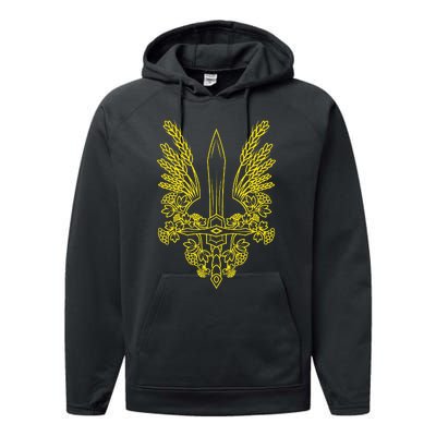 Ukraine Stylized Yellow Coat Of Arms Ukrainian Pride Performance Fleece Hoodie