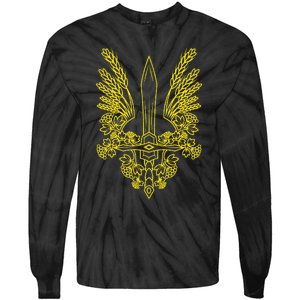 Ukraine Stylized Yellow Coat Of Arms Ukrainian Pride Tie-Dye Long Sleeve Shirt