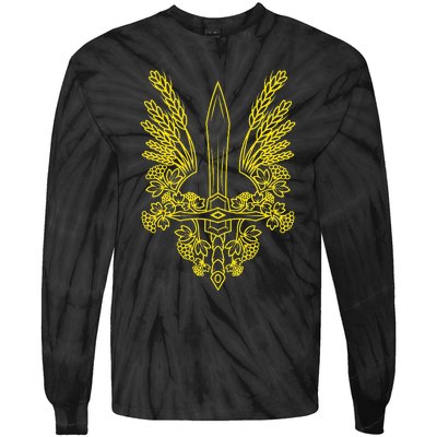 Ukraine Stylized Yellow Coat Of Arms Ukrainian Pride Tie-Dye Long Sleeve Shirt