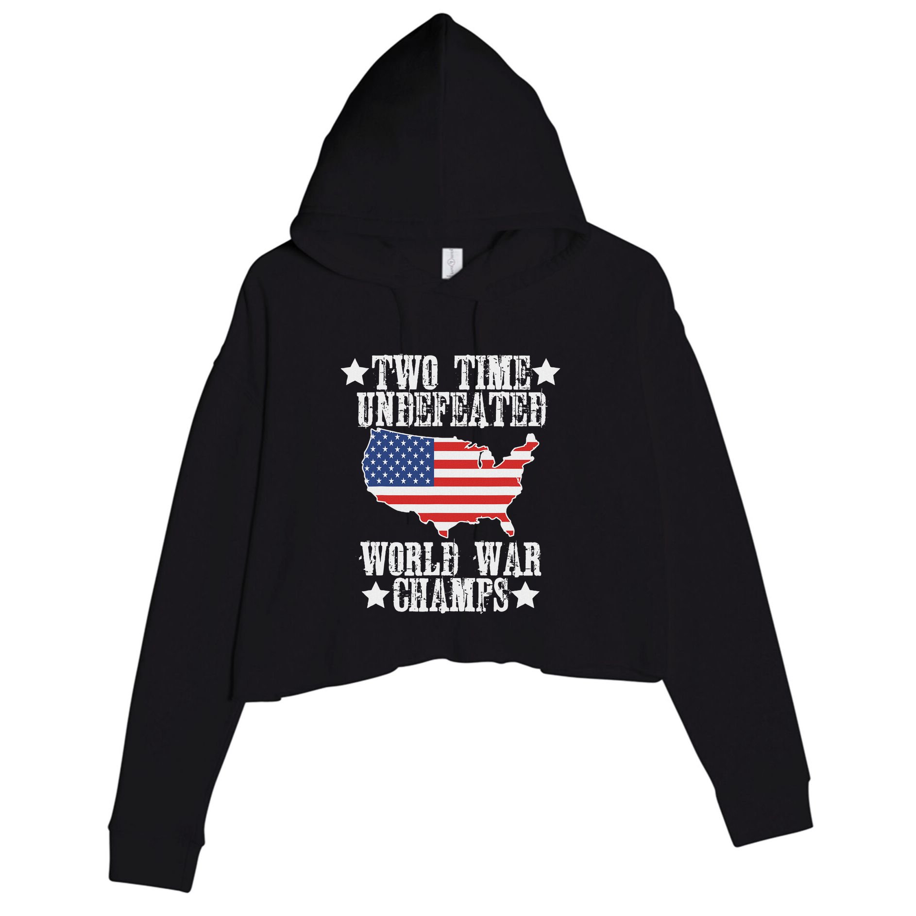 Undefeated Two 2 Time World War Champs Champions Usa Crop Fleece Hoodie