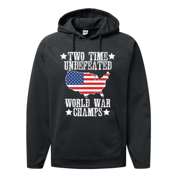 Undefeated Two 2 Time World War Champs Champions USA Performance Fleece Hoodie