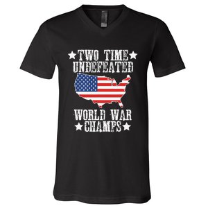 Undefeated Two 2 Time World War Champs Champions USA V-Neck T-Shirt