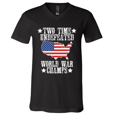 Undefeated Two 2 Time World War Champs Champions USA V-Neck T-Shirt