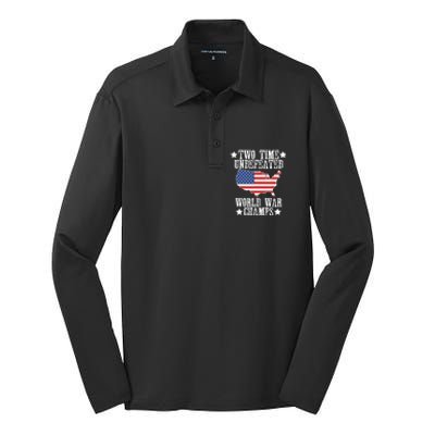 Undefeated Two 2 Time World War Champs Champions USA Silk Touch Performance Long Sleeve Polo