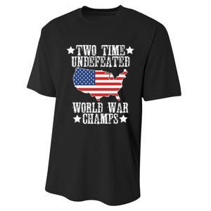 Undefeated Two 2 Time World War Champs Champions USA Performance Sprint T-Shirt