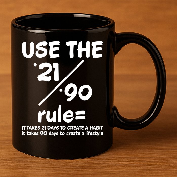 Use The 21/90 Rule= It Takes 21 Days To Create A Habit Gift 11oz C Handle Ceramic Mug