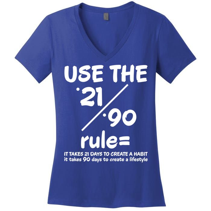 Use The 21/90 Rule= It Takes 21 Days To Create A Habit Gift Women's V-Neck T-Shirt