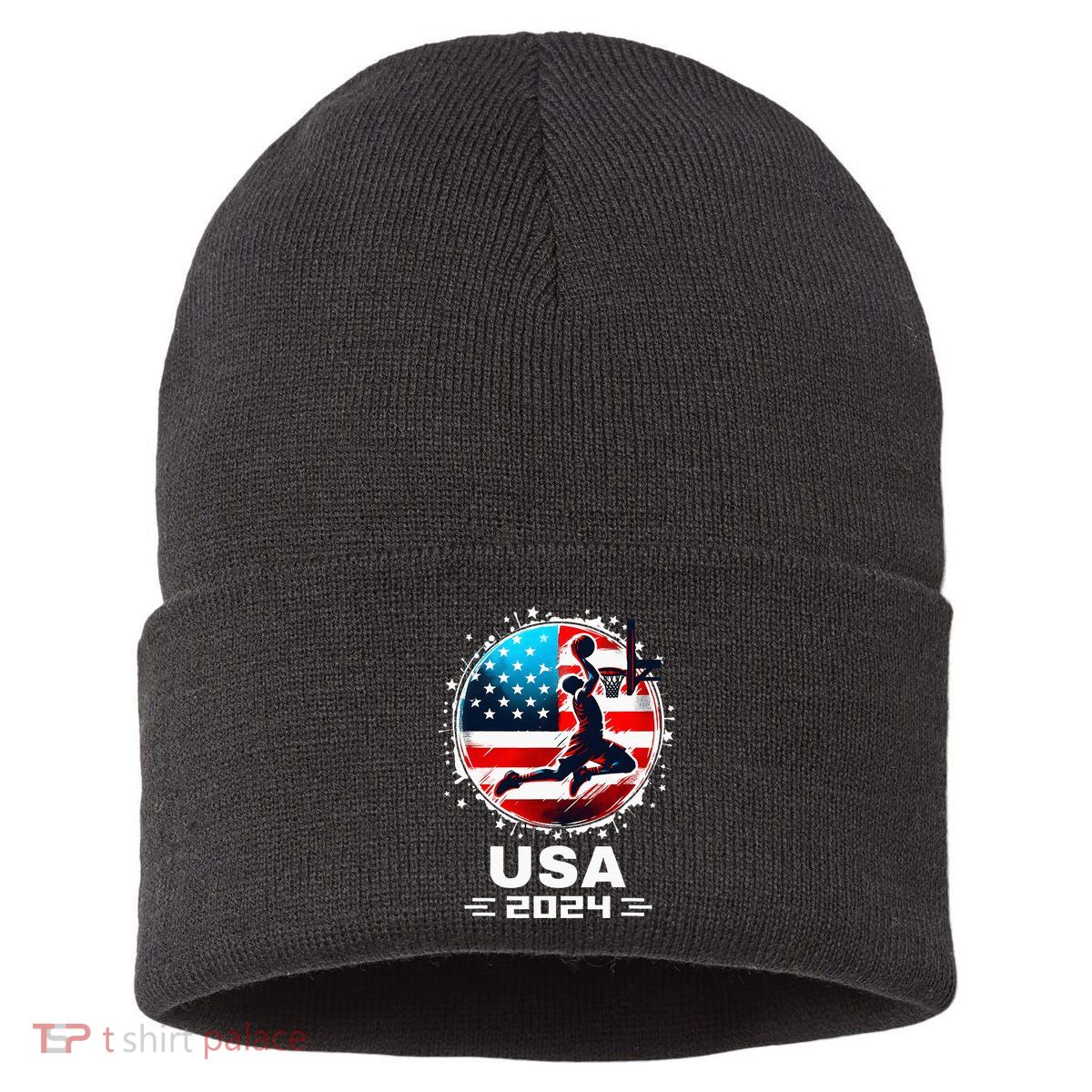 Usa Team 2024 United States American Flag Basketball Usa Sustainable Knit Beanie