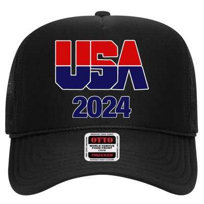 Usa Team 2024 Souvenir American Sports High Crown Mesh Back Trucker Hat