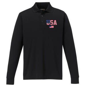 Usa Team 2024 United States American Flag Sport Usa 2024 Performance Long Sleeve Polo